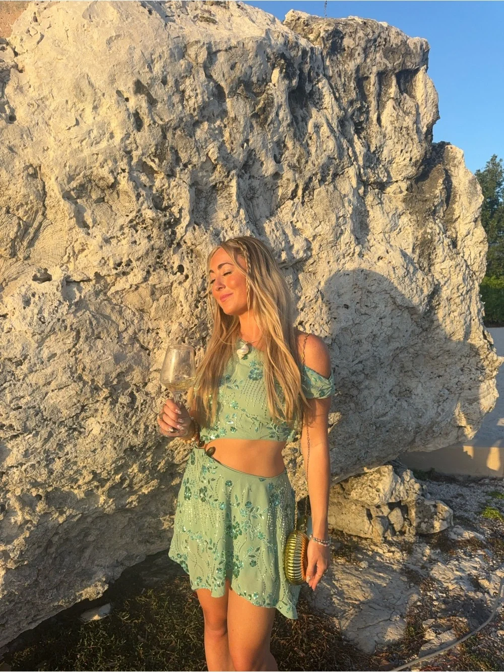 Peppermayo Green Embellished Cutout Dress